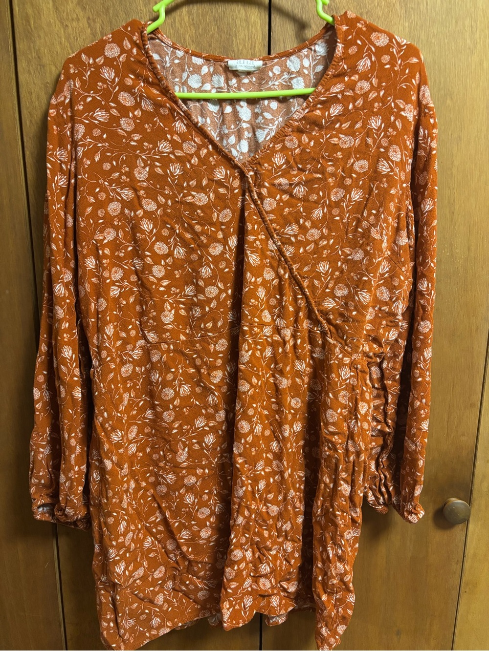 a.n.a Rust Floral Wrap-Style Tunic